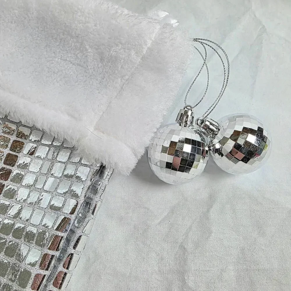 Silver Sequin Christmas Stocking White Faux Fur Top